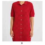 Red Short Sleeve Button-Up Dress