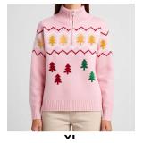 Pink Zip-Up Sweater with Tree Design