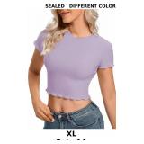 LYANER Women's Lettuce Trim Ribbed Knit Top
