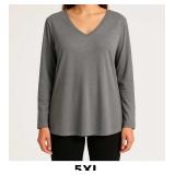 Gray Long Sleeve V-Neck Top