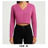 Cropped Pink Cable Knit Sweater
