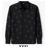 Black Button-Up Shirt with Gold Pattern