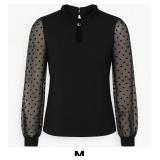 Black Top with Sheer Polka Dot Sleeves