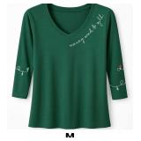 Green V-Neck Long Sleeve Top