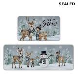 Winter Reindeer Snowman Kitchen Rugs Set of 2