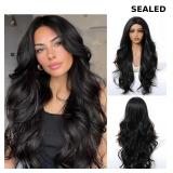 Black Wig for Women Long Layered Black Wavy Wigs 2