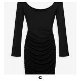 Black Long Sleeve Ruched Dress