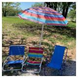 OUTDOOR BEACH CHAIRS & UMBRELLA