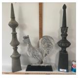 2 FINIALS & ROOSTER DECOR
