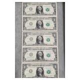 5 COUNT $1 NOTES CONSECUTIVE SERIAL #'S