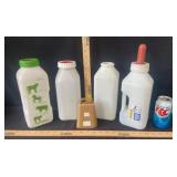 4 MILK BOTTLES & COWBELL