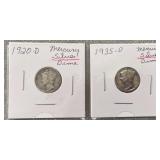 2 - MERCURY SILVER DIMES (1920D/1935D)