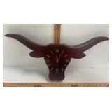 VNTG WOODEN LONGHORN CLOCK