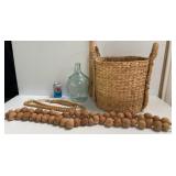 FARMHOUSE  DECOR -WOVEN SEAGRASS BASKET & CONTENTS
