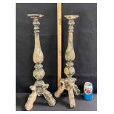 PR OF ANTIQUE STYLE WOODEN ALTAR CANDLESTICKS