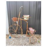 WROUGHT IRON TRICYCLE PLANT STAND & TERRACOTTA