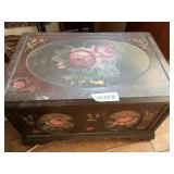 HAND PAINTED WOOD TRUNK WITH TRAY