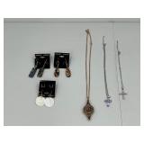 LOT OF HANDMADE COSTUME JEWELRY TO INCLUDE CROSS NECKLACES, LOCKET NECKLACE AND EAR RINGS