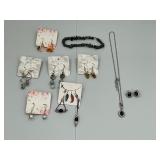 LOT OF HANDMADE COSTUME JEWELRY TO INCLUDE EARRINGS, MATCHING EARRING AND NECKLACE SET, AND HEMATITE