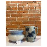 BLUE & WHITE SPITTOON & WHITES POTTERY PITCHER-SEE PHOTOS