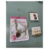 Heart Necklace, Flower earrings, & 6 sets goldTone