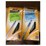 BIC 12 black pens, 12 extra comfort blue pens