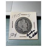 1915 S Barber Half Dollar Coin