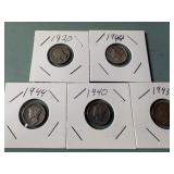 (5) Mercury Dimes Silver