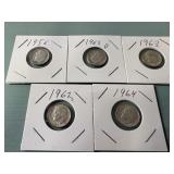(5) US Dimes 1956/1962/1963/1962D/1964