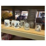 norman rockwell collector mugs, 4 white , 3 clear