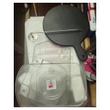 3 rotating trays, wood serving board 12'x16'