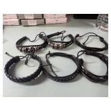 6 Black Leather Bracelets