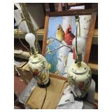 cardinal puzzle framed, 2 lamps 1 has large crack