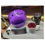 4 bowls, 2 mugs, wood sign
