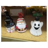 3 hand soaps, santa, snowman, ghost,