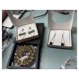 2 sets earrings and gold tone necklace