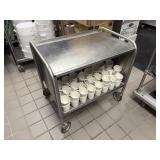 Metal Serving Cart with apx 200 cream coffee mugs