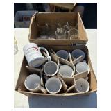 11 drinking glasses , 9 mugs, with business