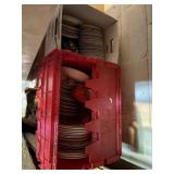 Red Flip top tote & box of Plates and china piece