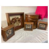 Dried Floral Shadow Box Art Set with Primitive Wood-Lidded Bucket Dried Floral Shadow Box Art Set with Primitive Wood-Lidded Bucket