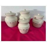 Longaberger Pottery Canister Set Cream & Blue (Set of 4) Longaberger Pottery Canister Set Cream & Blue (Set of 4)