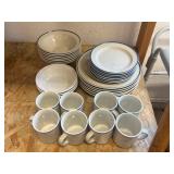 Blue Rimmed Stoneware Dish Set Blue Rimmed Stoneware Dish Set