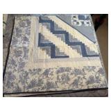 Blue & Cream Country Scene Log Cabin Quilt Blue & Cream Country Scene Log Cabin Quilt