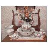 Vesta Wash Basin & Pitcher Set with Floral Motif Vesta Wash Basin & Pitcher Set with Floral Motif