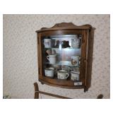 Oak Locked Wall Cabinet and Vintage Shaving Cups & Brushes Oak Locked Wall Cabinet and Vintage Shaving Cups & Brushes