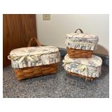 Set of 3 Fabric-Lined Longaberger Baskets with Lids Set of 3 Fabric-Lined Longaberger Baskets with Lids