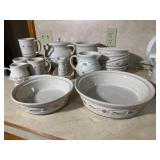 Longaberger Pottery Dishware Set Blue Band Pattern Longaberger Pottery Dishware Set Blue Band Pattern