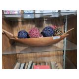 Large wooden bowl, salad paddle and fork, and yarn decor Large wooden bowl, salad paddle and fork, and yarn decor