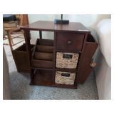 Wooden Swivel End Table with Storage Bins and Slots Wooden Swivel End Table with Storage Bins and Slots