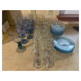 Assorted Blue & Clear Glassware with Glass Dishes Assorted Blue & Clear Glassware with Glass Dishes